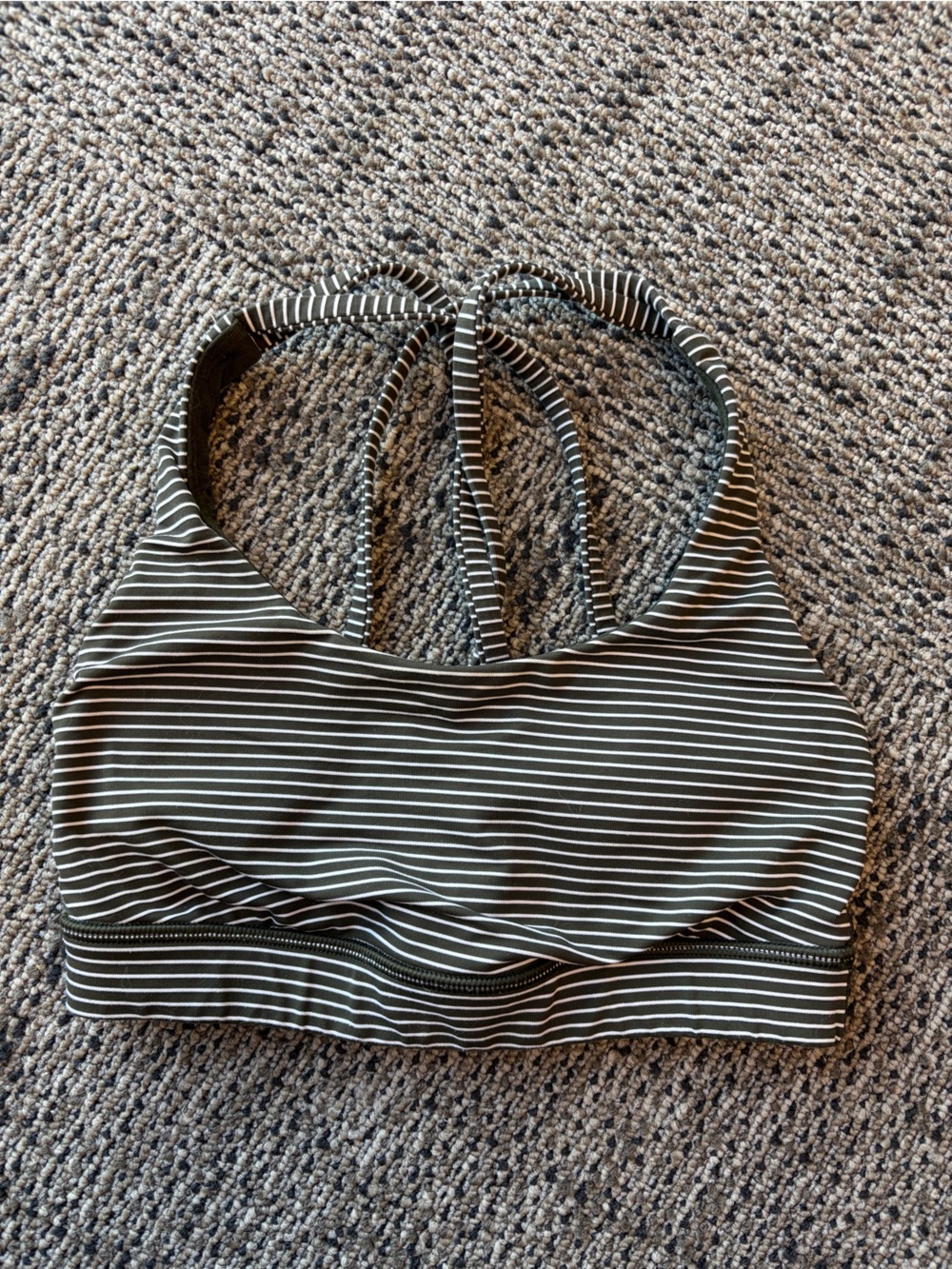 Striped Green & White Women’s Cross Sports Bra